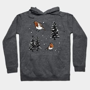 Robin and Snow Covered Trees Pattern Digital Illustration Hoodie